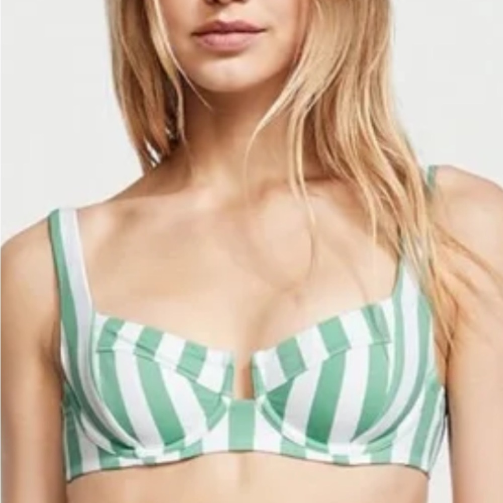 Green and White Victoria’s Secret Striped Swim top